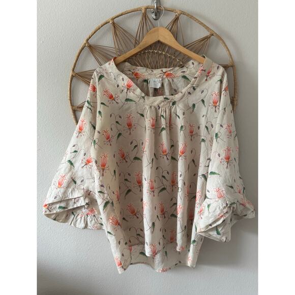 Anthropologie HD in Paris “Linen” Flowy Floral Top Bubble Sleeve Artsy Lagenlook - Picture 4 of 10